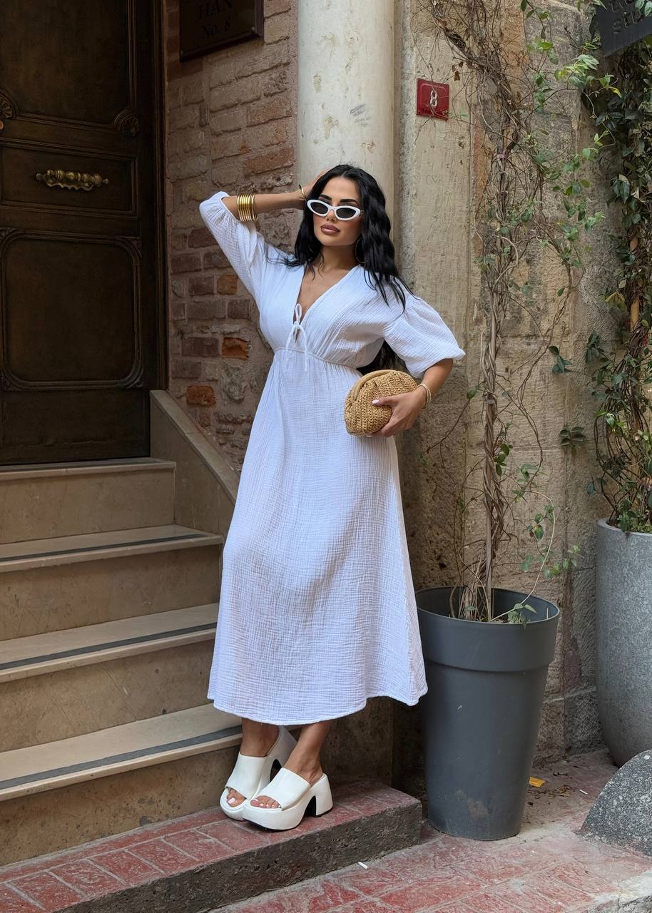 The Riviera Puff-Sleeve Midi Dress – 1206