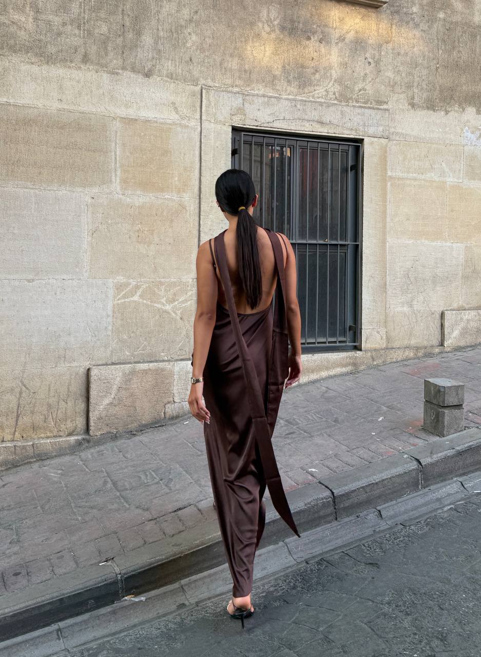 The Nova Backless Satin Maxi Dress Timeless Drape - 1235