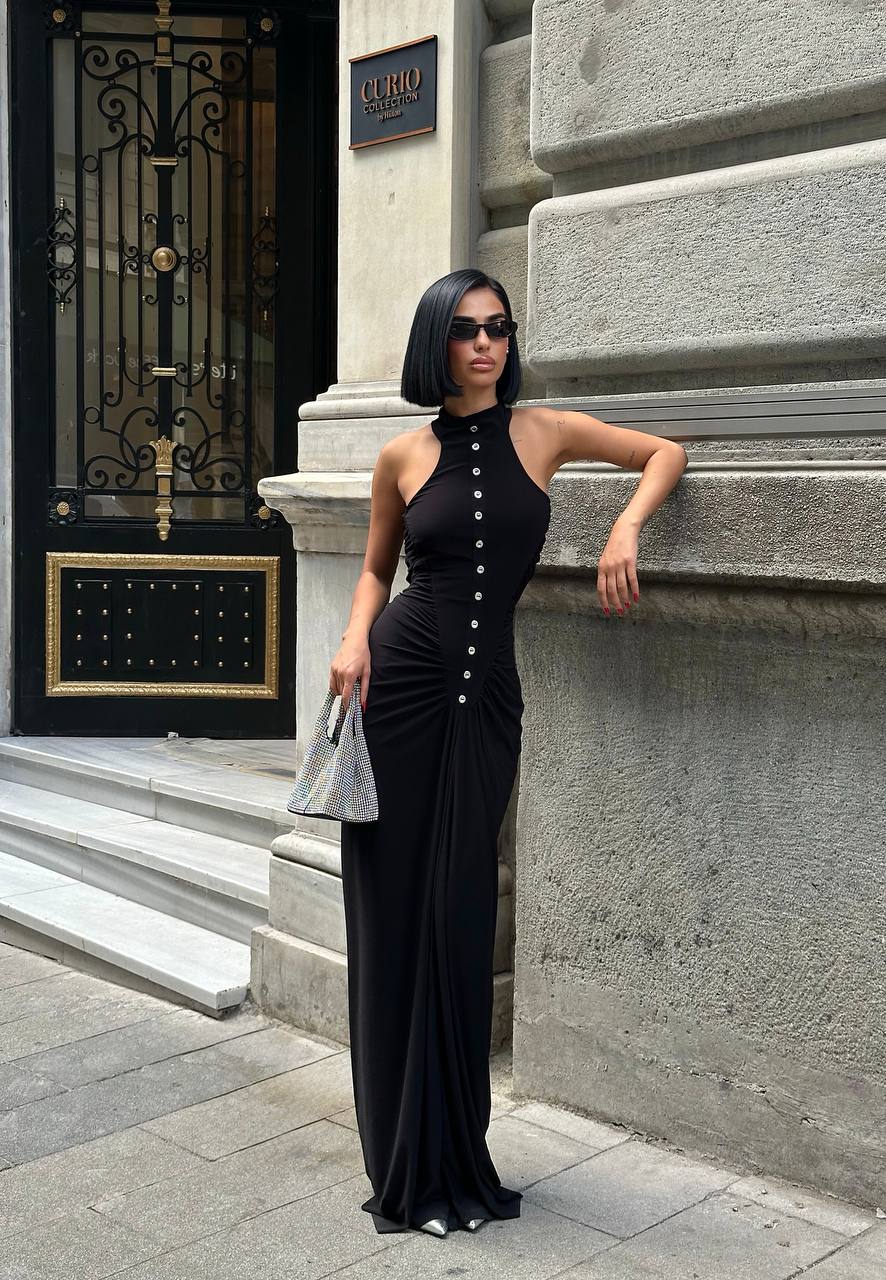 Urban Muse Maxi Dress Bodycon Button Detail - 1250