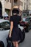 V-Neck Poplin Mini-Dress with puff sleeves, lace trim and corseted waist- 1291