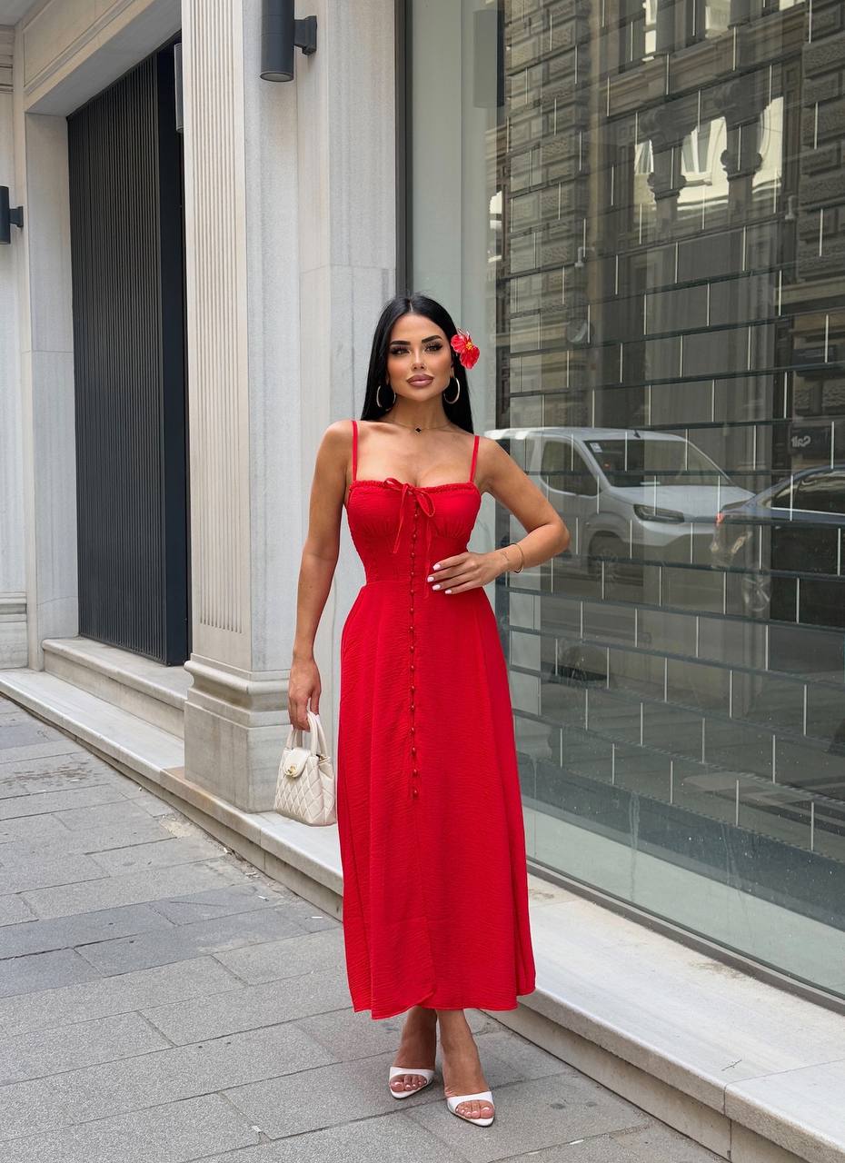 The Riviera Charm Lace-Up Midi Dress Summer Romance - 1202