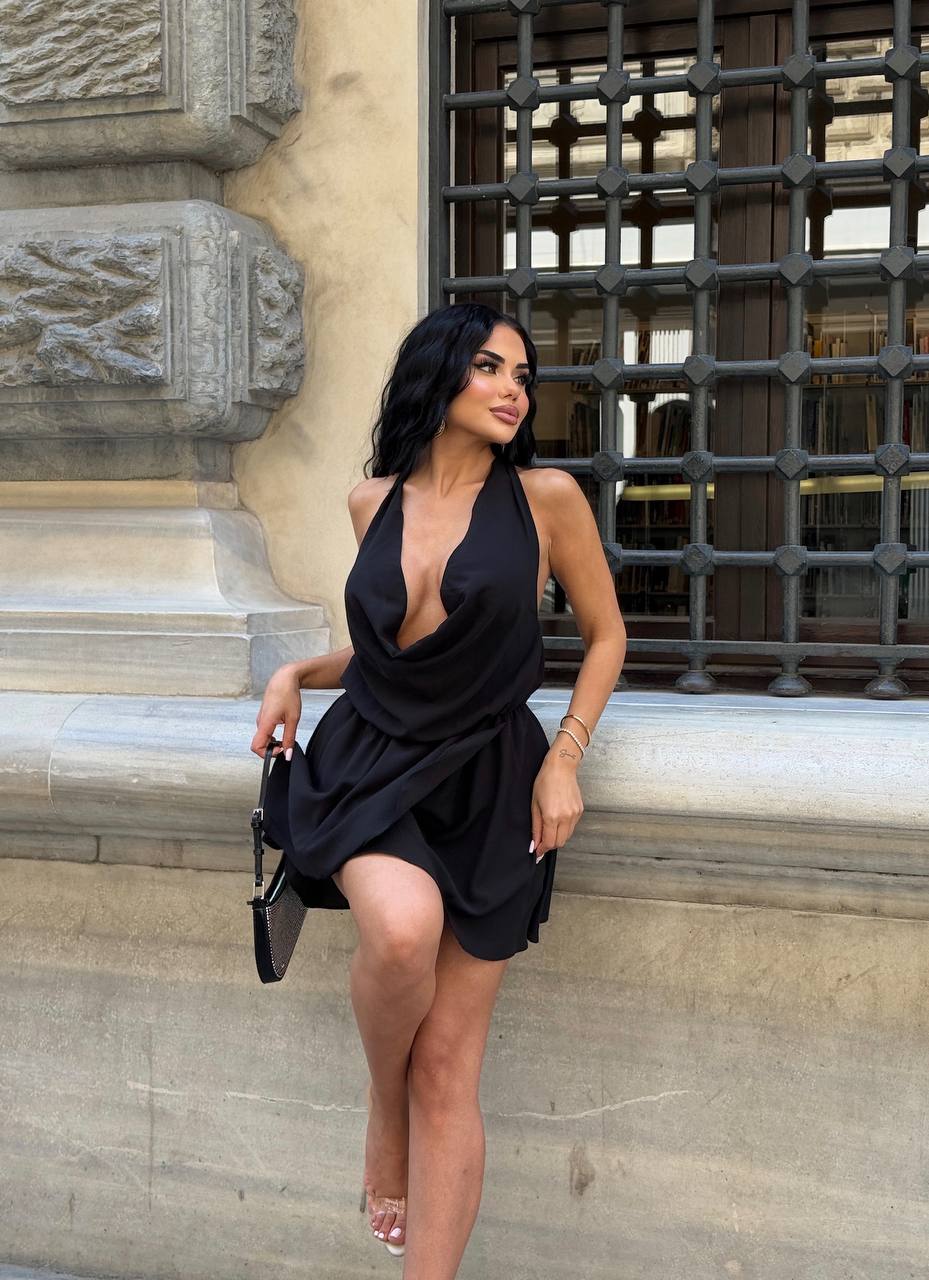 The Capri Drape Halter Mini Dress Sunset Romance - 1210