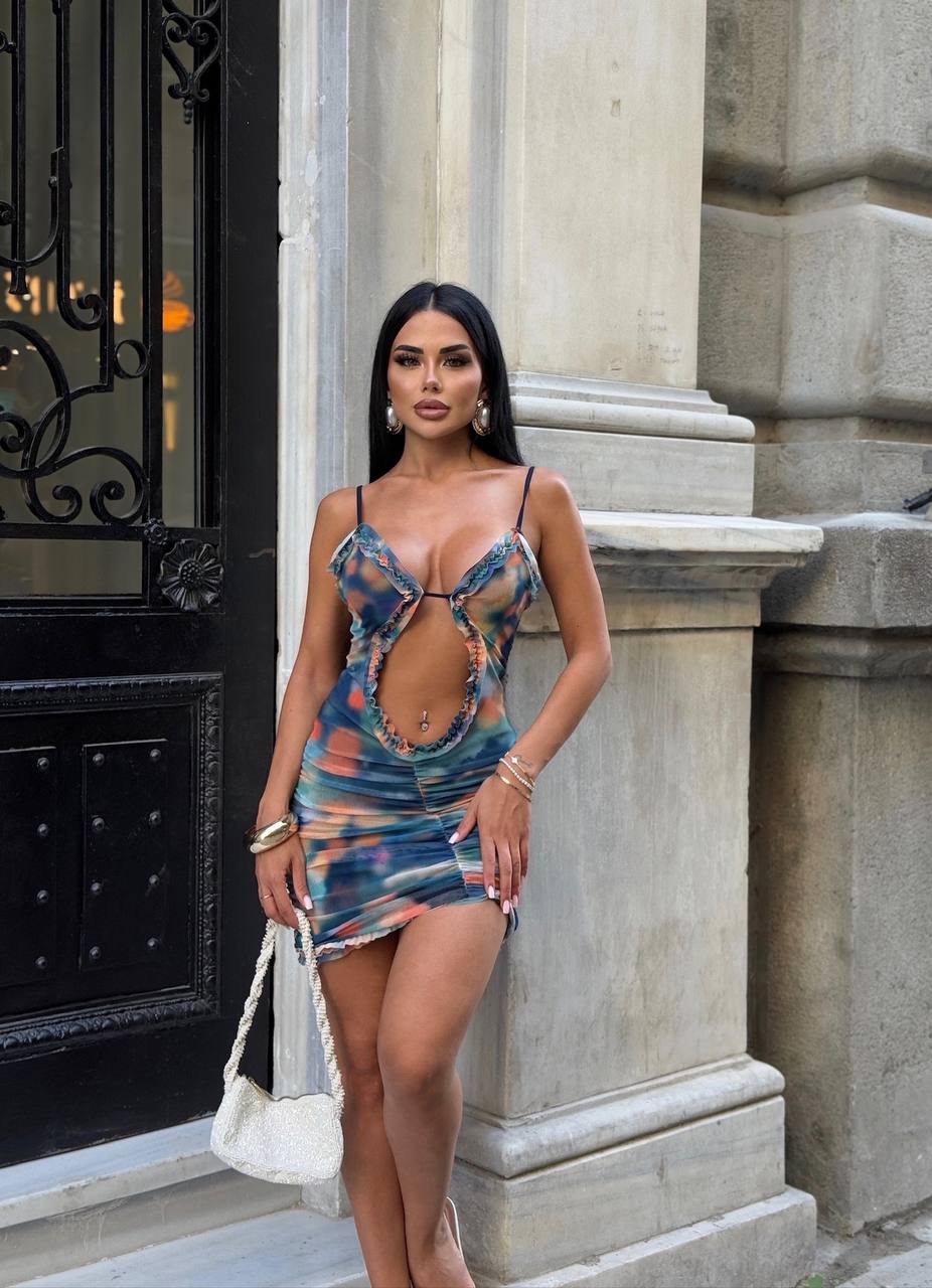 The Havana Cut-Out Ruffle Mini Dress Sunset Glow - 1229