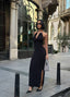 Noir Allure Maxi Dress Halter Chain Detail - 1259
