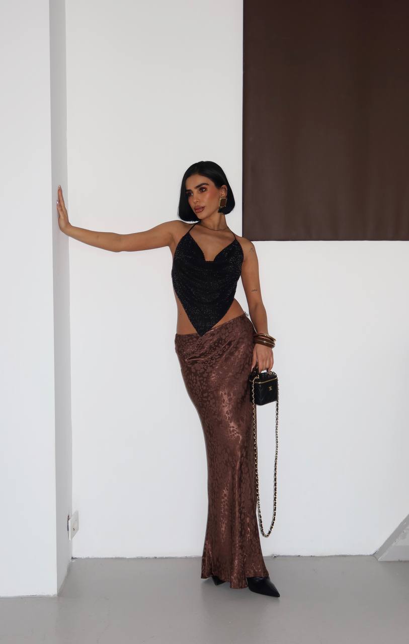 Velvet Aura Maxi Skirt Fitted Satin Texture 1283