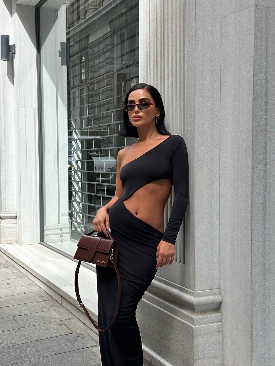 The Chic One-Shoulder Cutout Maxi Dress – 1077