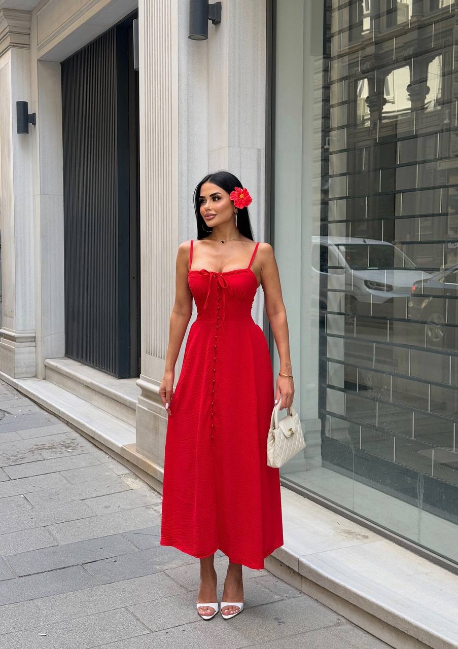 The Riviera Charm Lace-Up Midi Dress Summer Romance - 1202