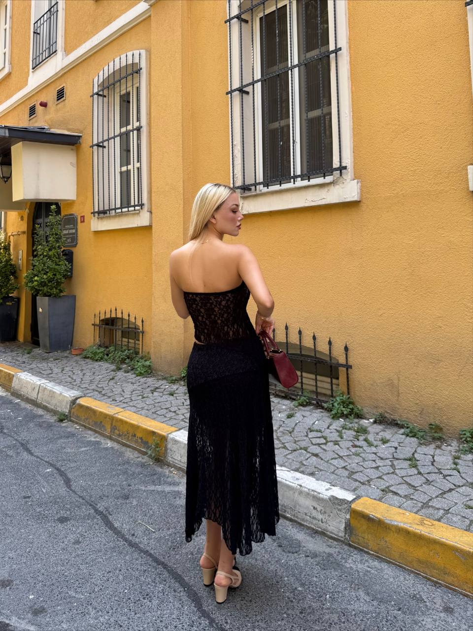 Sunset Whisper Strapless Lace Midi Dress - 1223