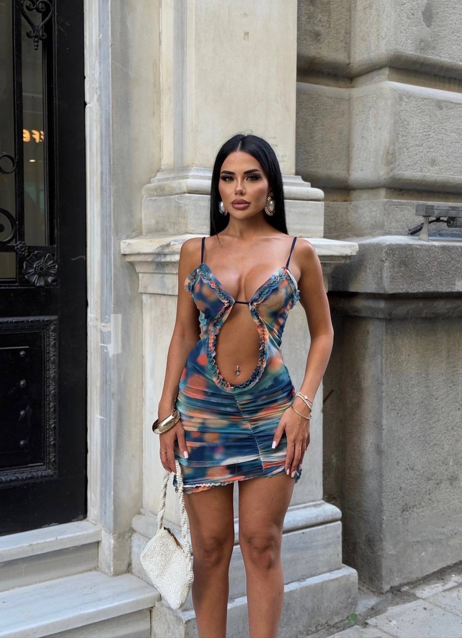 The Havana Cut-Out Ruffle Mini Dress Sunset Glow - 1229