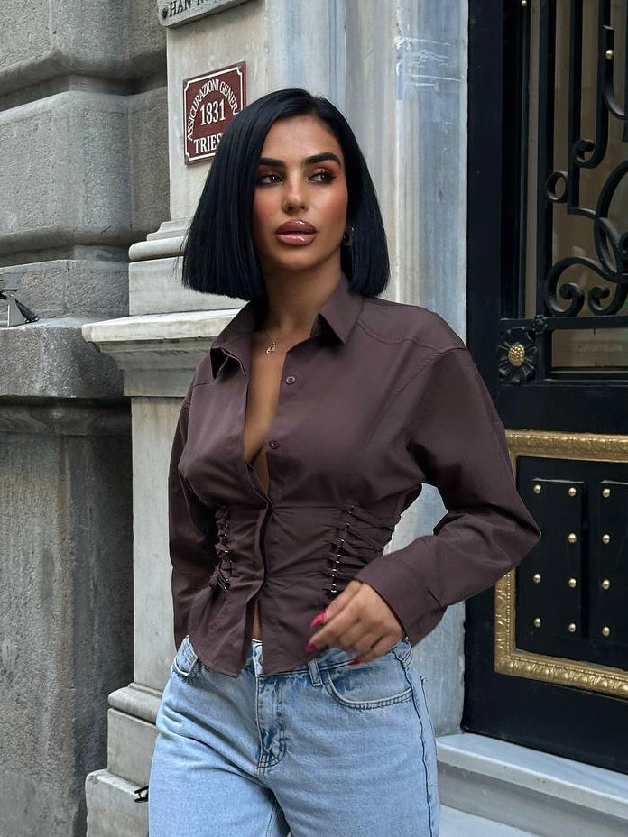 Sculpted Charm Corset Blouse Fitted Lace-Up Detail 1262