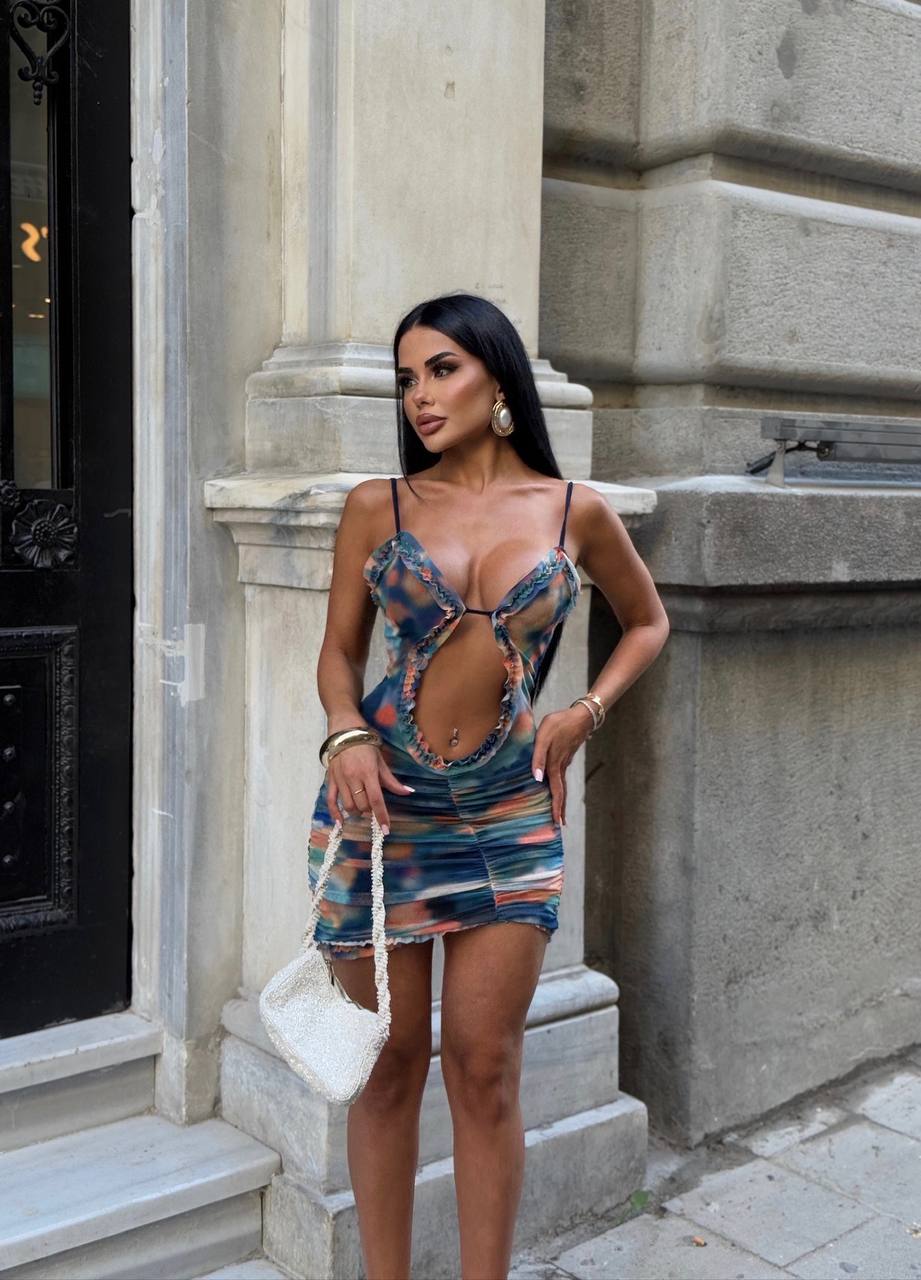 The Havana Cut-Out Ruffle Mini Dress Sunset Glow - 1229