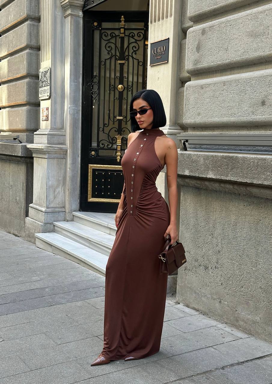 Urban Muse Maxi Dress Bodycon Button Detail - 1250