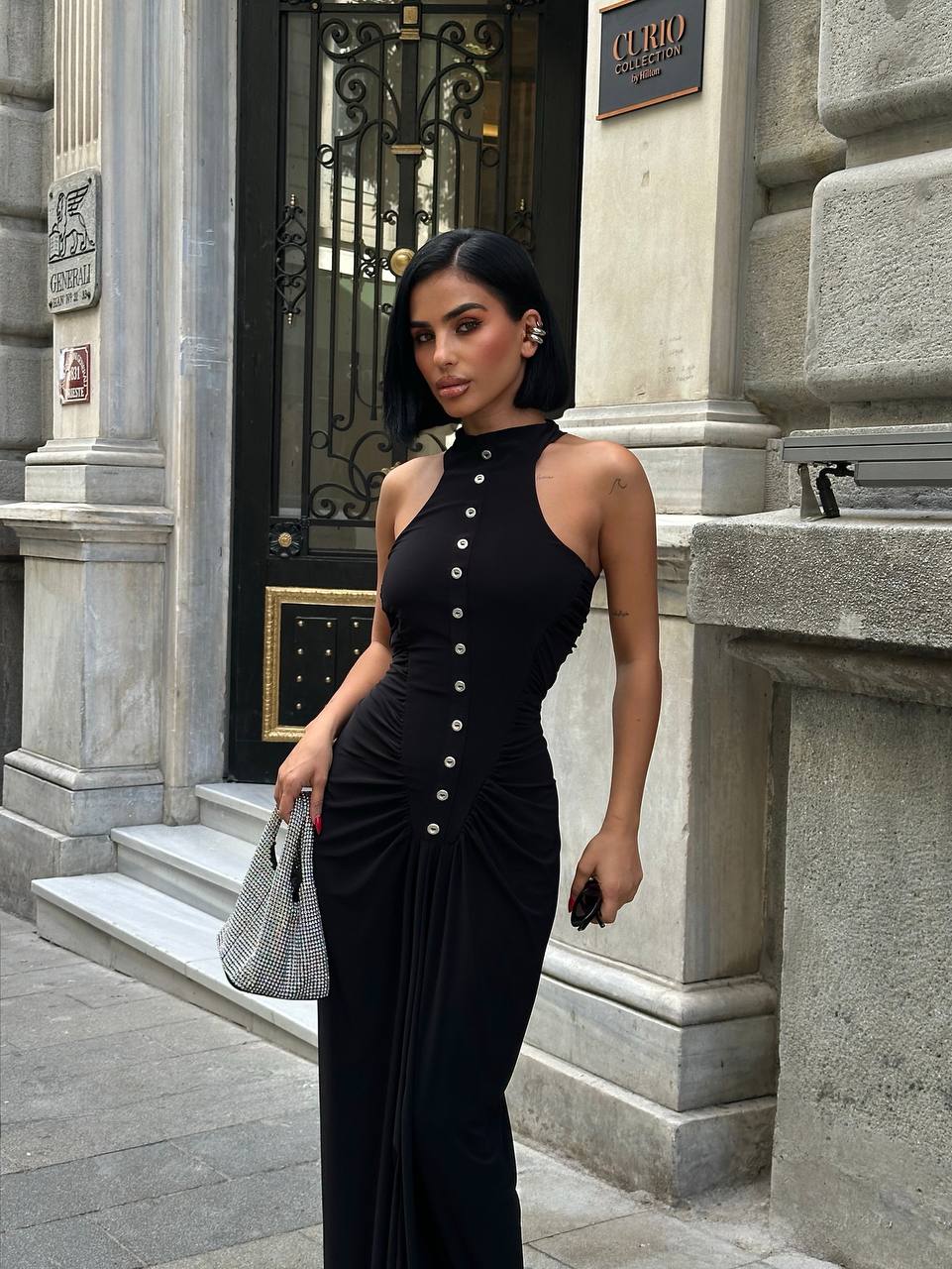 Urban Muse Maxi Dress Bodycon Button Detail - 1250