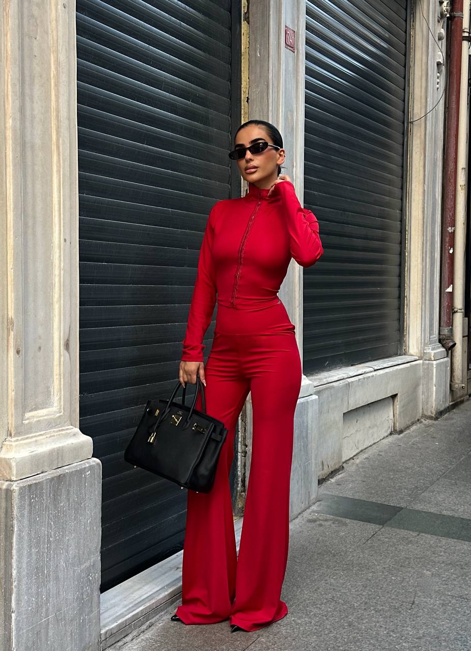 Midnight Aura Two-Piece Set High Neck Flared Pants 1264