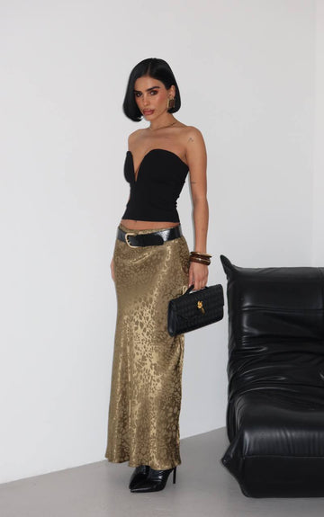 Velvet Aura Maxi Skirt Fitted Satin Texture 1283