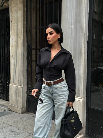 Urban Sculpt Cropped Blouse Fitted Waist Shaping 1278