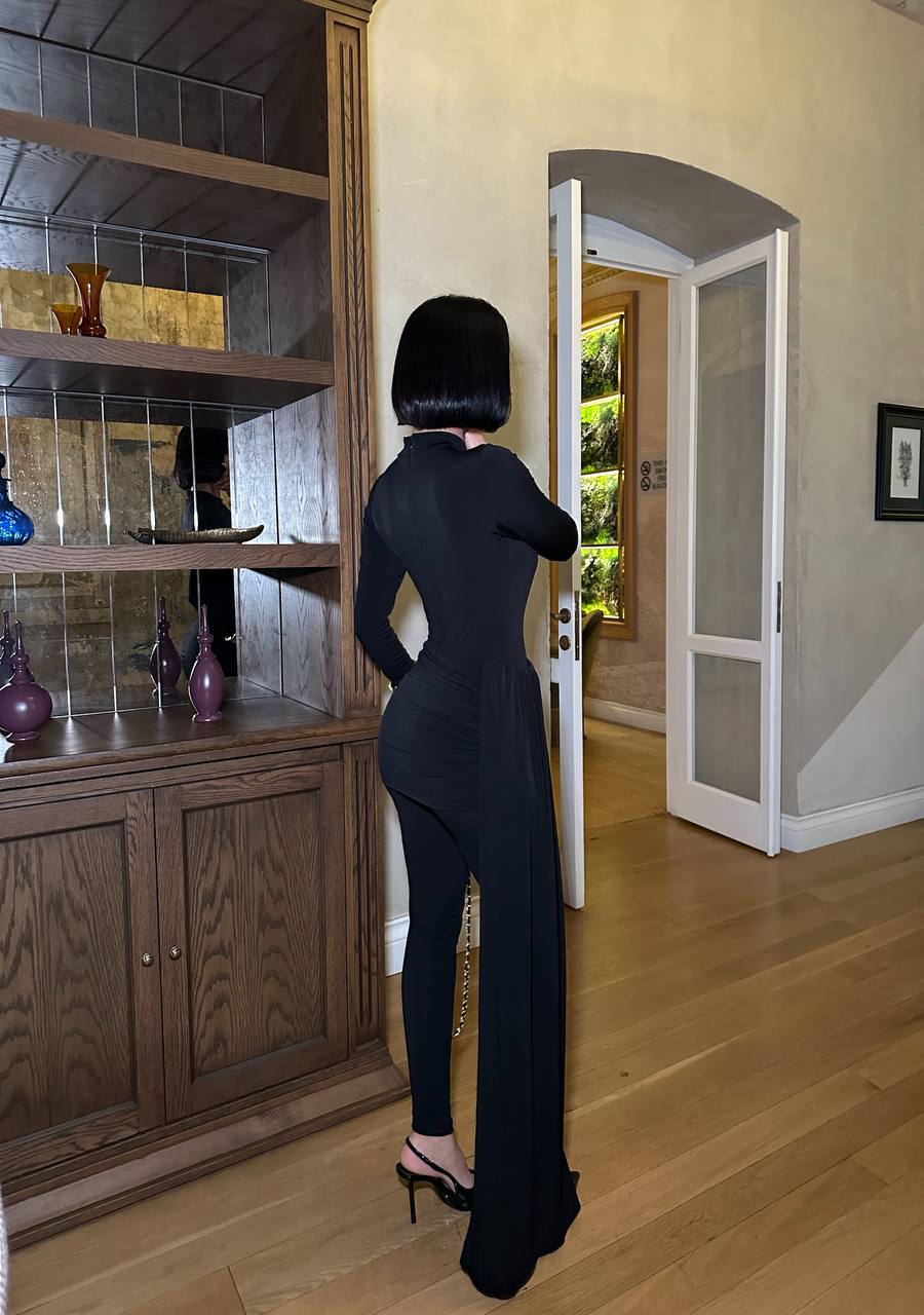 Midnight Muse Maxi Dress Fitted Draped Panel 1275