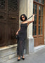 Maxi polka-dot dress with spaghetti straps and ruffled hemline - 1289