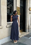 Polka-Dot Maxi Dress with high round neck and cap sleeves-1290