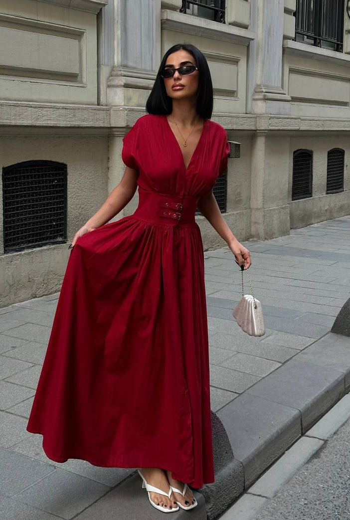 The Empress Waist-Cinched Maxi Dress Statement Elegance - 1189