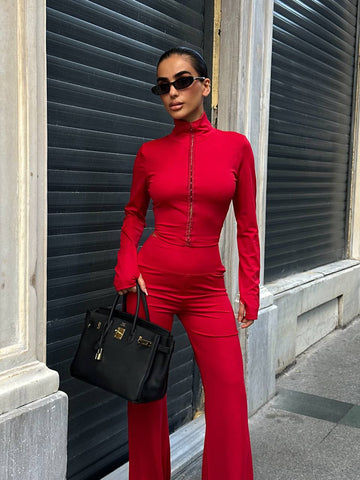 Midnight Aura Two-Piece Set High Neck Flared Pants 1264