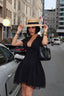 V-Neck Poplin Mini-Dress with puff sleeves, lace trim and corseted waist- 1291