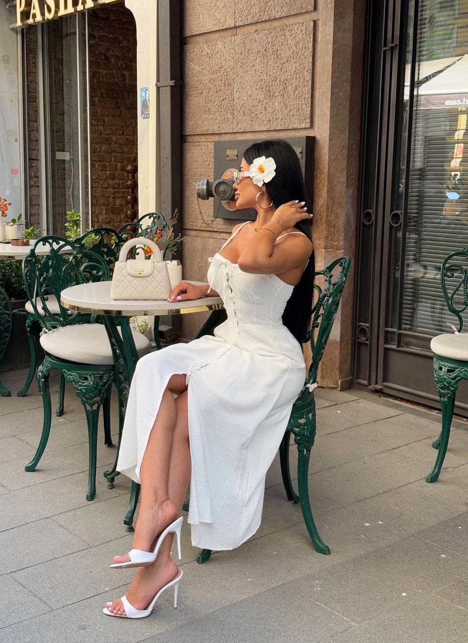 The Riviera Charm Lace-Up Midi Dress Summer Romance - 1202