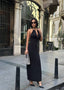 Noir Allure Maxi Dress Halter Chain Detail - 1259