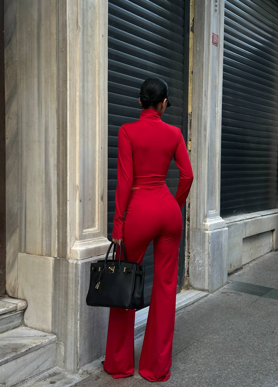 Midnight Aura Two-Piece Set High Neck Flared Pants 1264