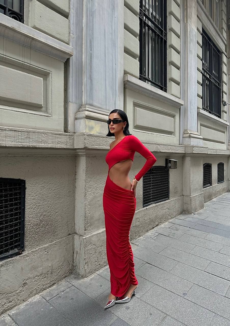 The Chic One-Shoulder Cutout Maxi Dress – 1077