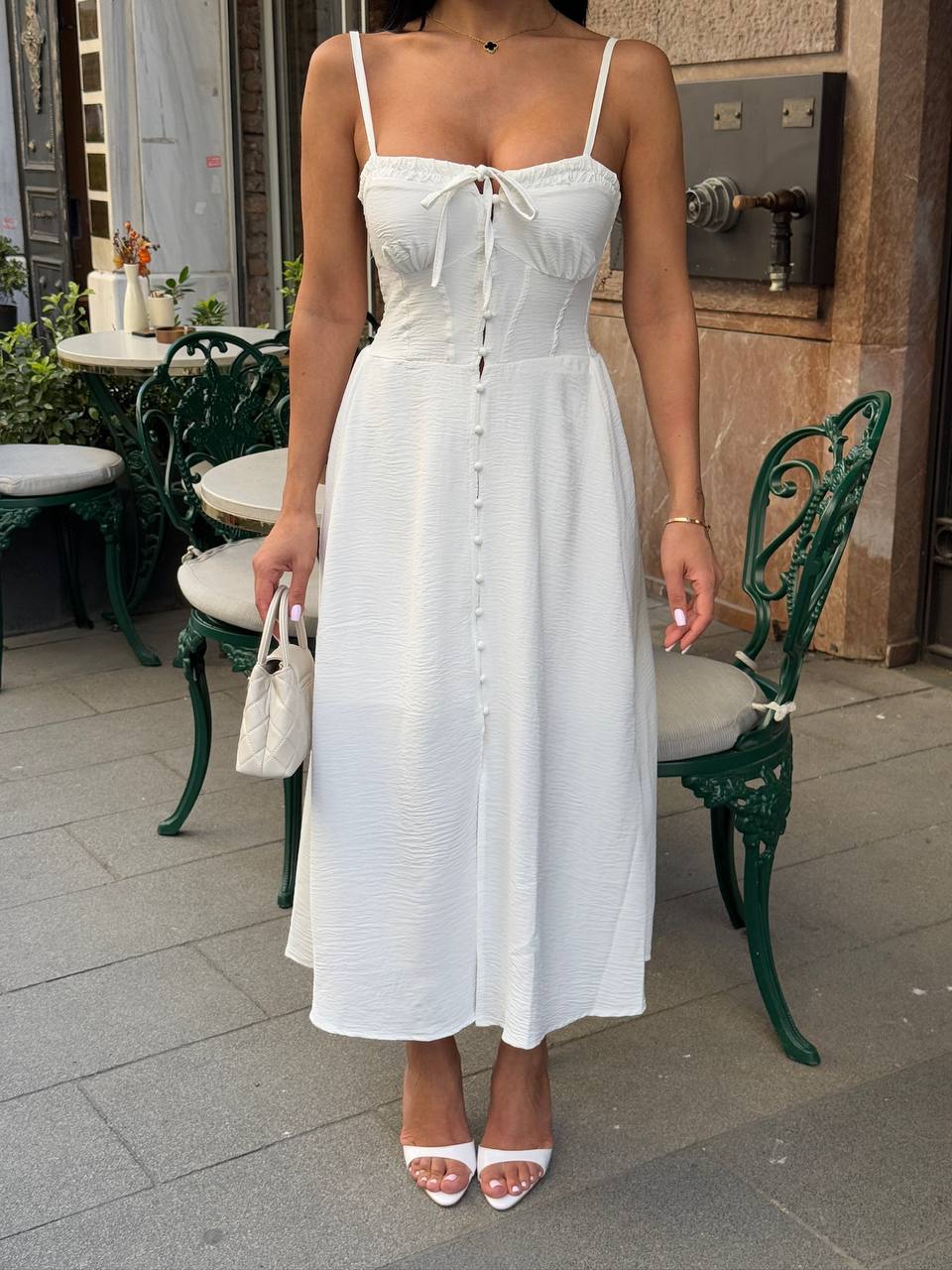 The Riviera Charm Lace-Up Midi Dress Summer Romance - 1202