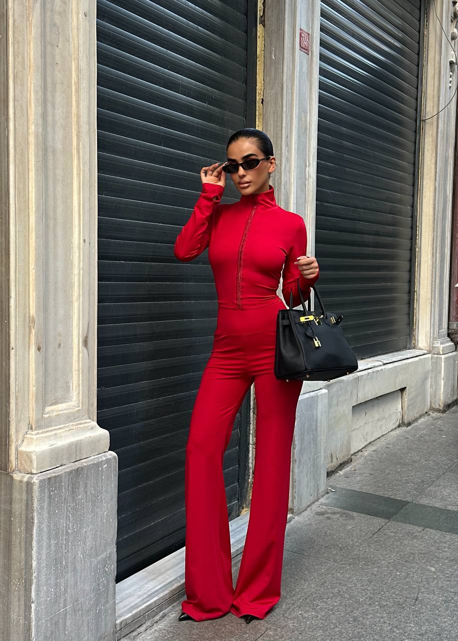 Midnight Aura Two-Piece Set High Neck Flared Pants 1264