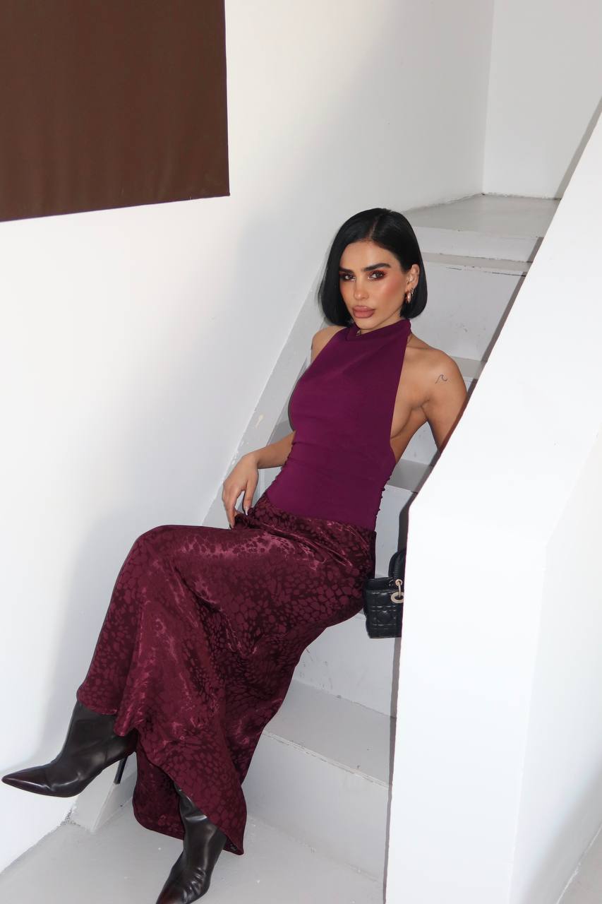 Velvet Aura Maxi Skirt Fitted Satin Texture 1283