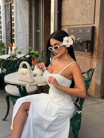 The Riviera Charm Lace-Up Midi Dress Summer Romance - 1202