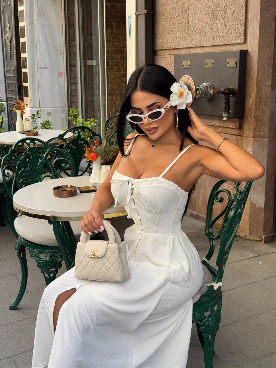 The Riviera Charm Lace-Up Midi Dress Summer Romance - 1202