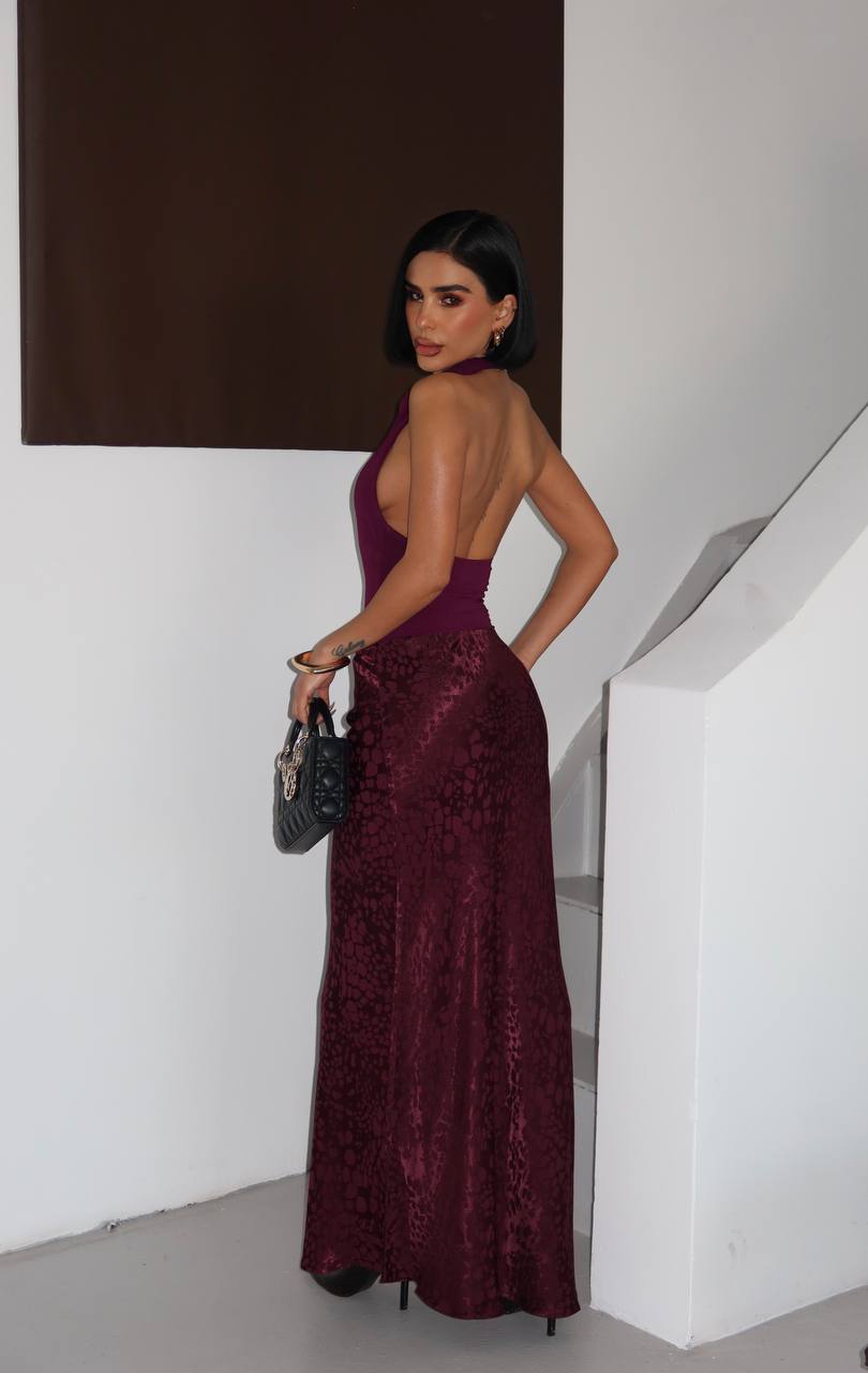 Velvet Aura Maxi Skirt Fitted Satin Texture 1283