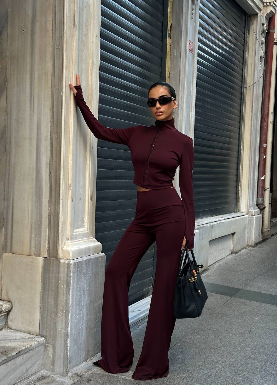 Midnight Aura Two-Piece Set High Neck Flared Pants 1264