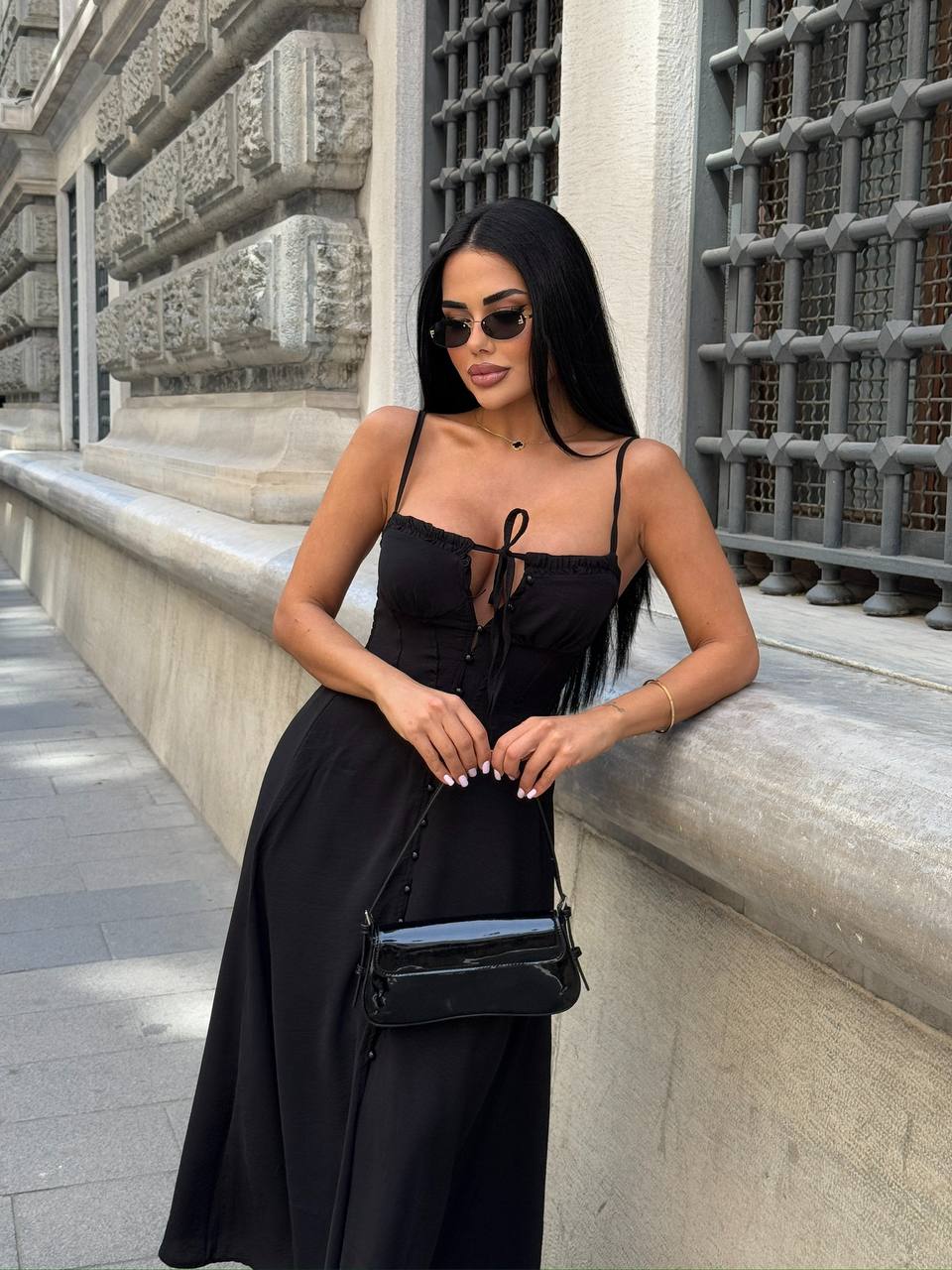 The Riviera Charm Lace-Up Midi Dress Summer Romance - 1202