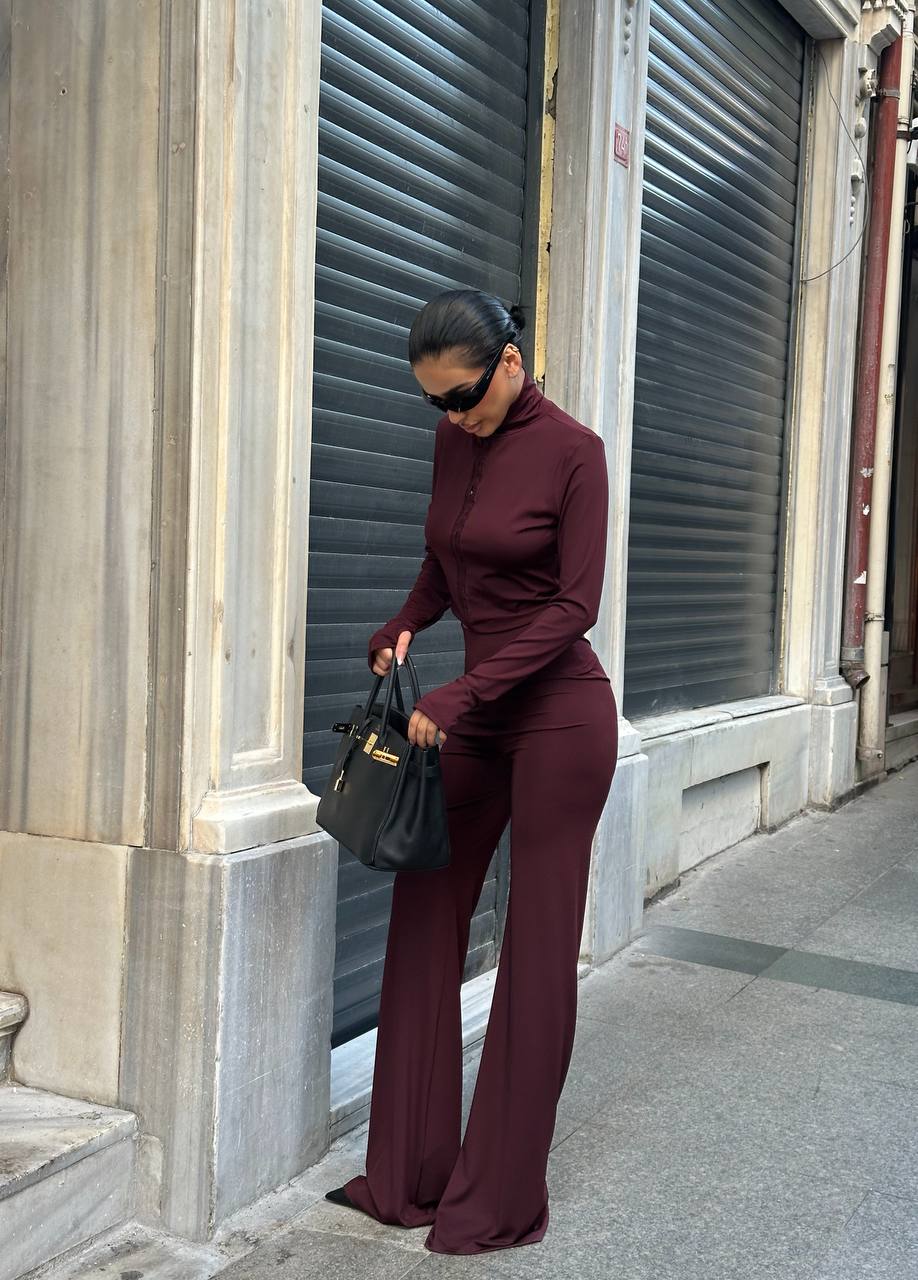 Midnight Aura Two-Piece Set High Neck Flared Pants 1264