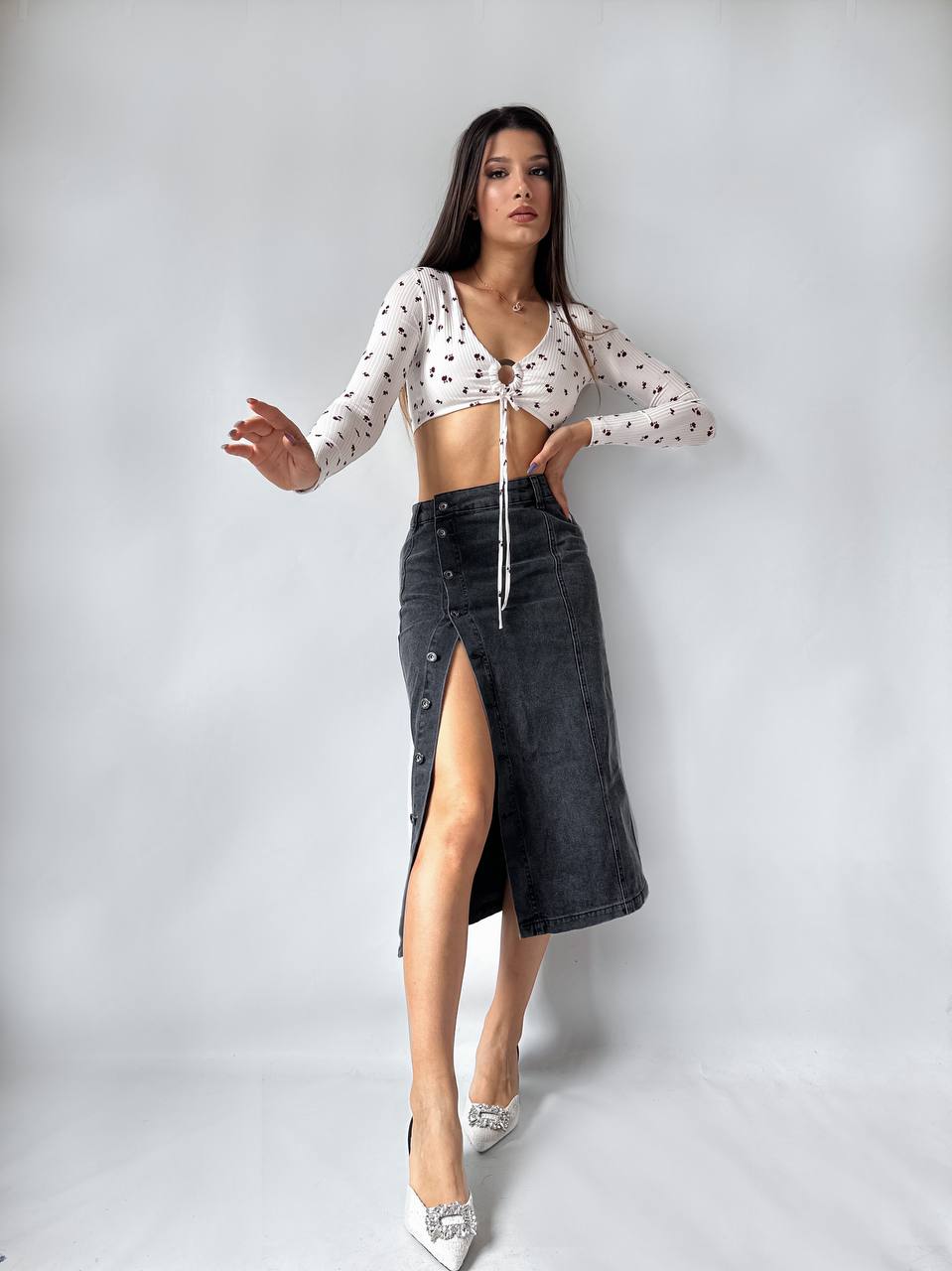 The Chic Denim Midi Skirt – 1160