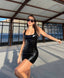 Sleek Noir Vinyl Mini Dress - 1023