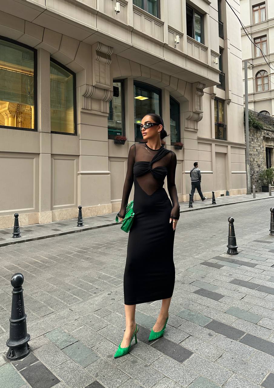 Eclipse Mesh Panel Midi Dress – 1054