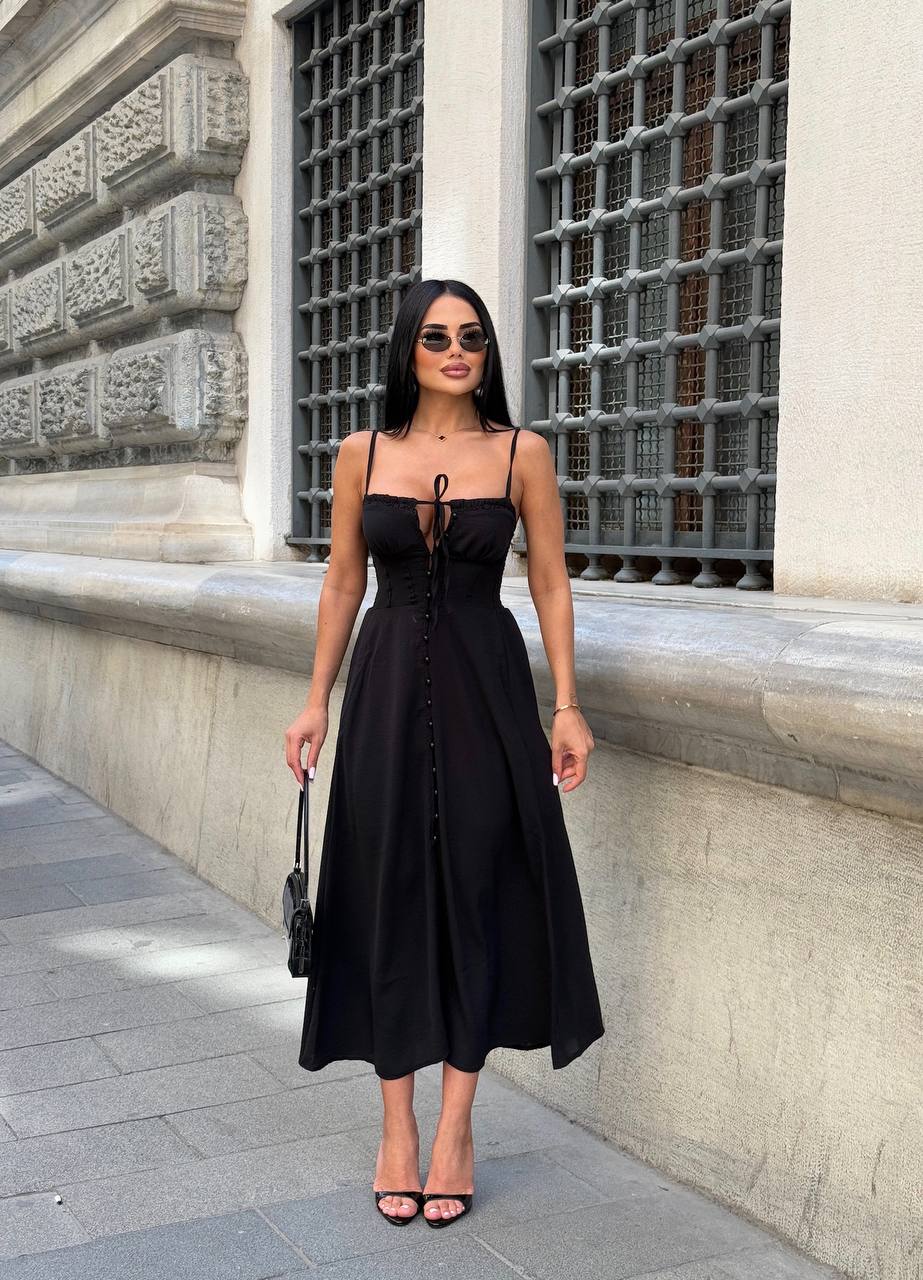 The Riviera Charm Lace-Up Midi Dress Summer Romance - 1202