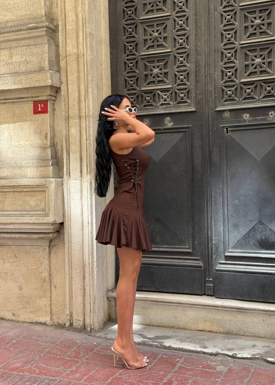 The Sienna Lace-Up Skater Mini Dress – 1208