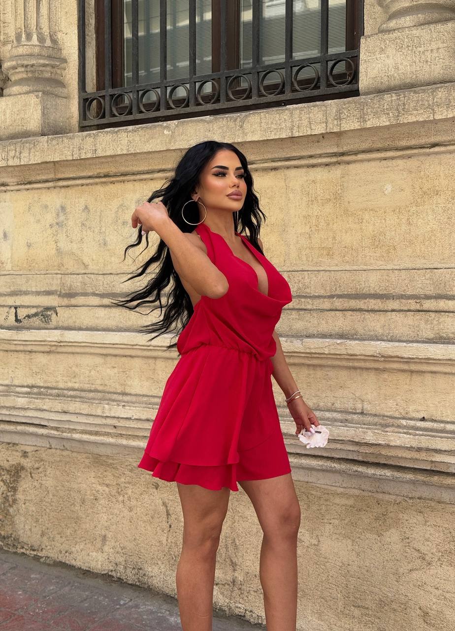 The Capri Drape Halter Mini Dress Sunset Romance - 1210