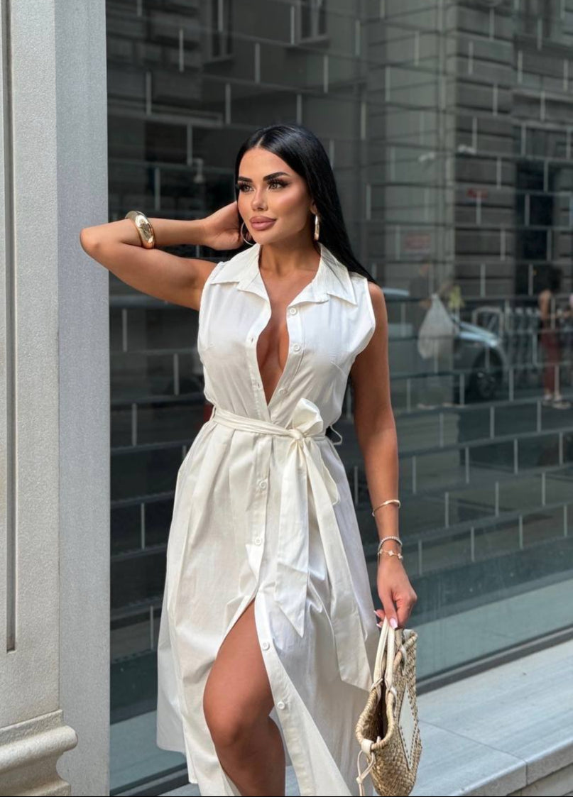 Urban Grace Button-Down Midi Dress – 1231