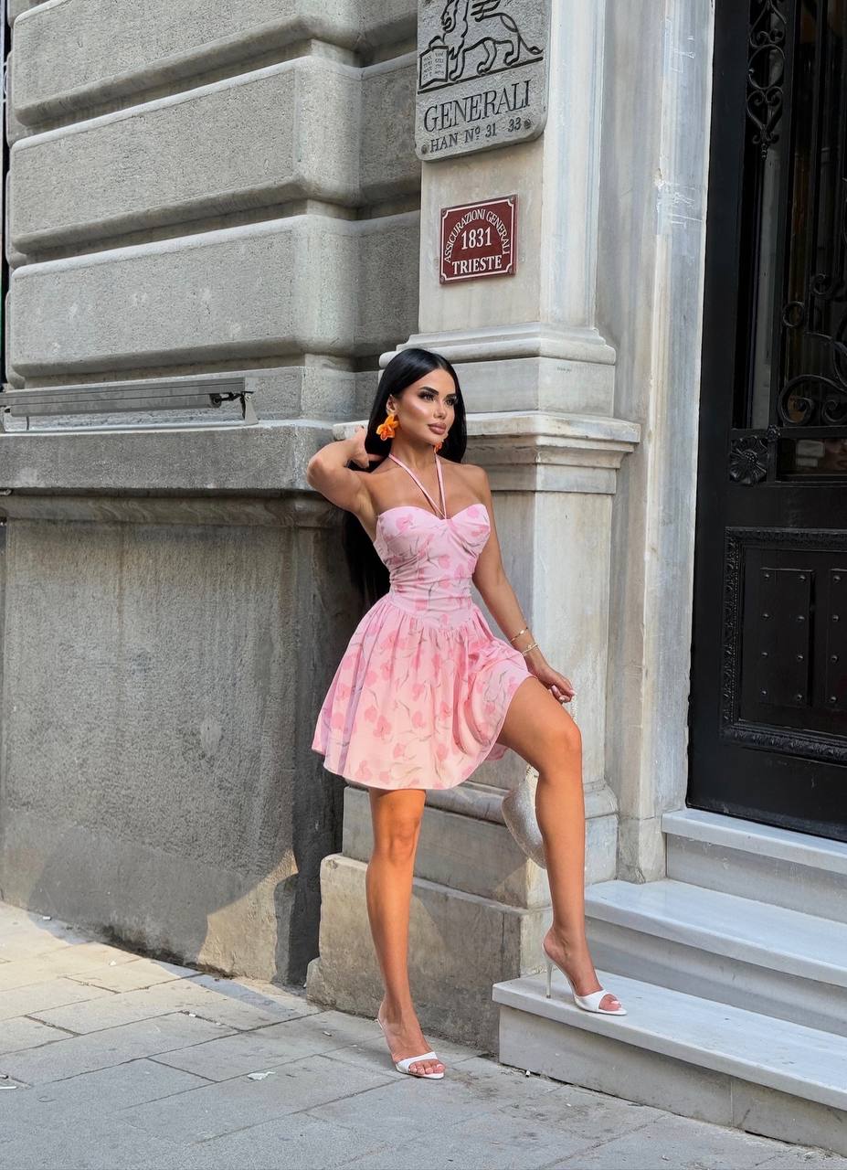 Flora Bloom Halter Mini Dress Summer Elegance - 1232