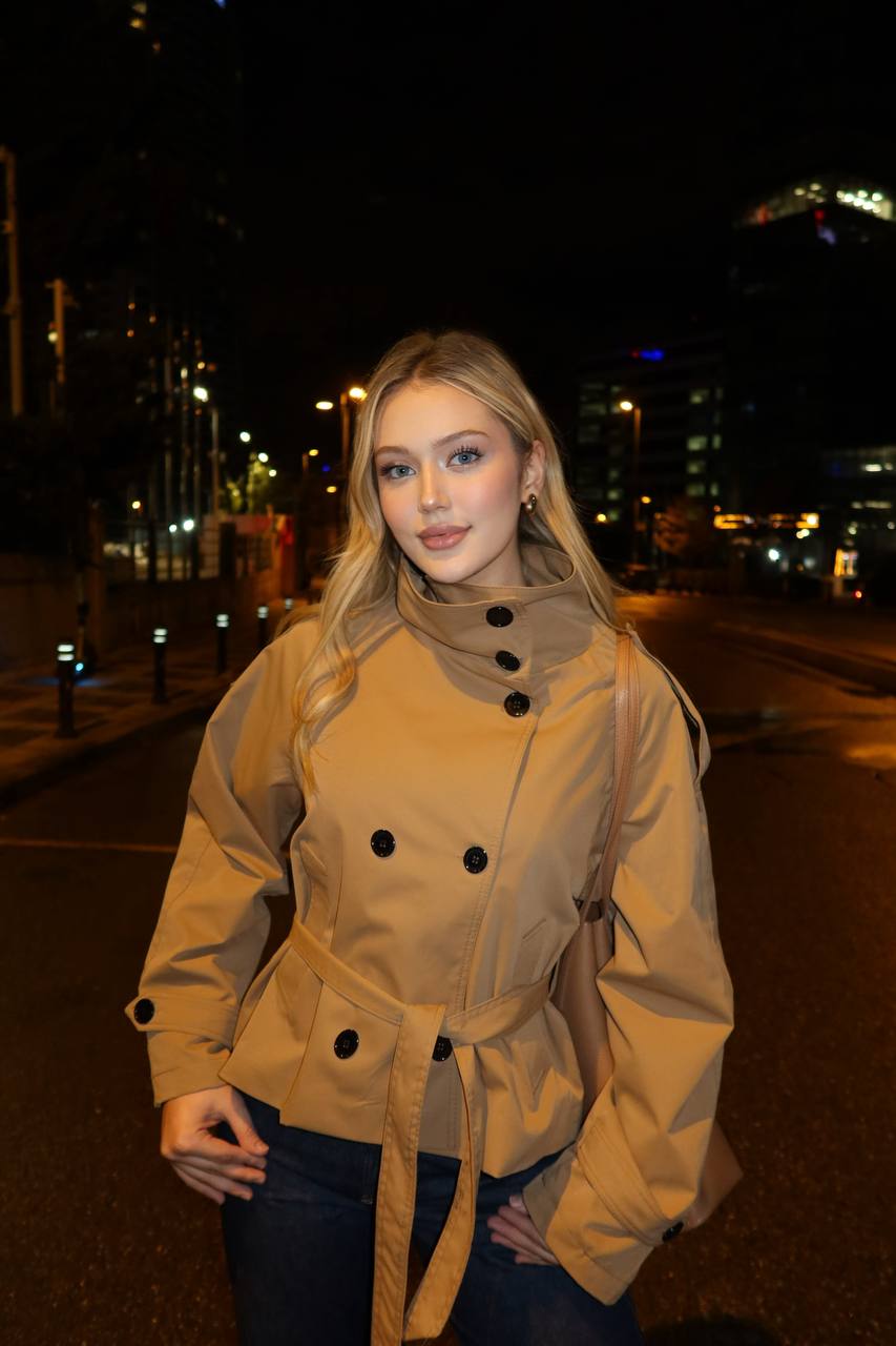 High-Collar City Trench – Short Belted Edition – 1254