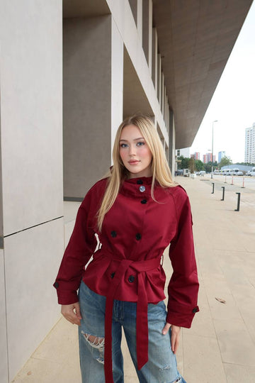 High-Collar City Trench – Short Belted Edition – 1254