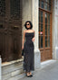 Maxi polka-dot dress with spaghetti straps and ruffled hemline - 1289